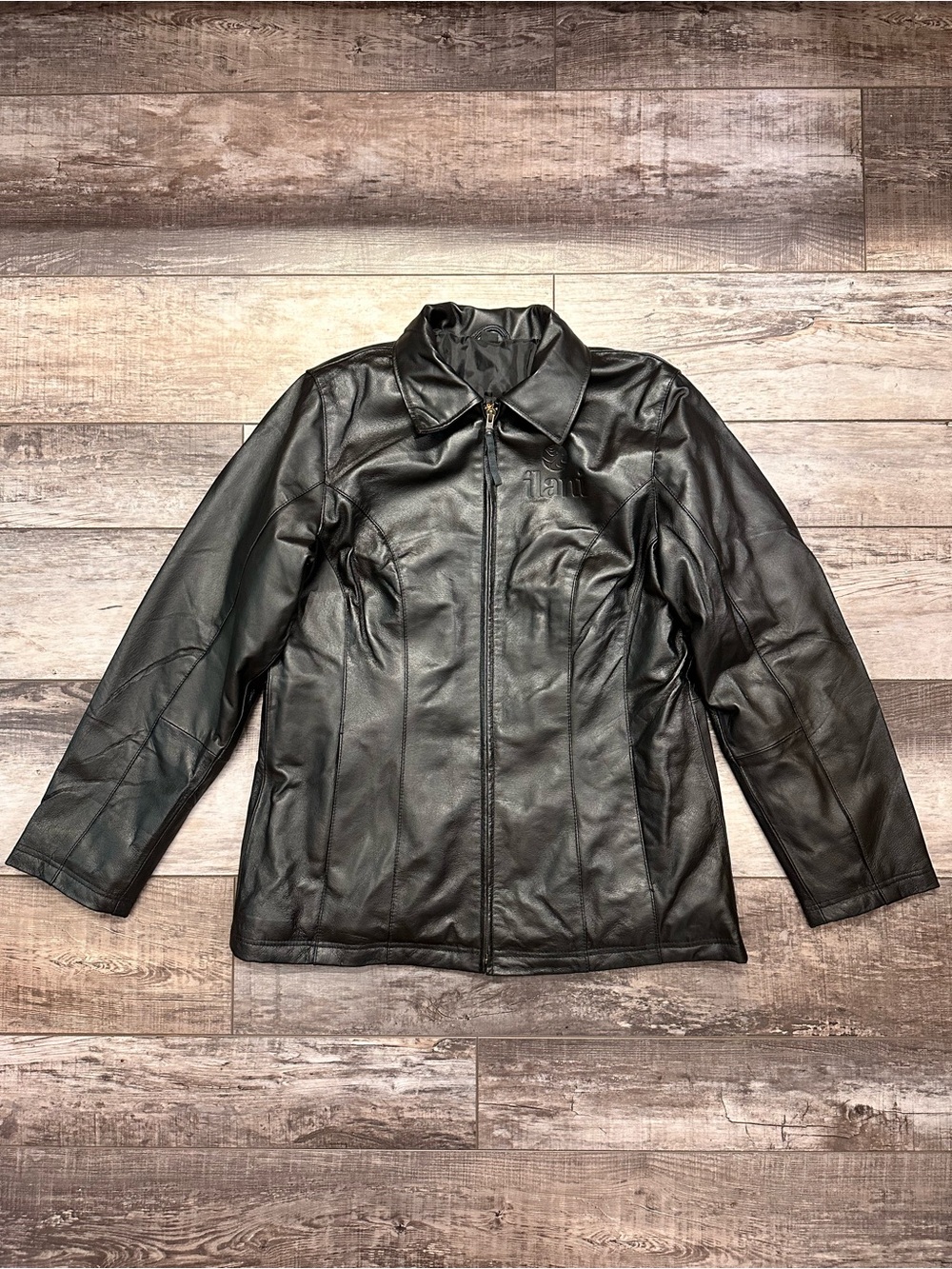 Canyon Outback Black Leather Bomber Jacket with Zip Front